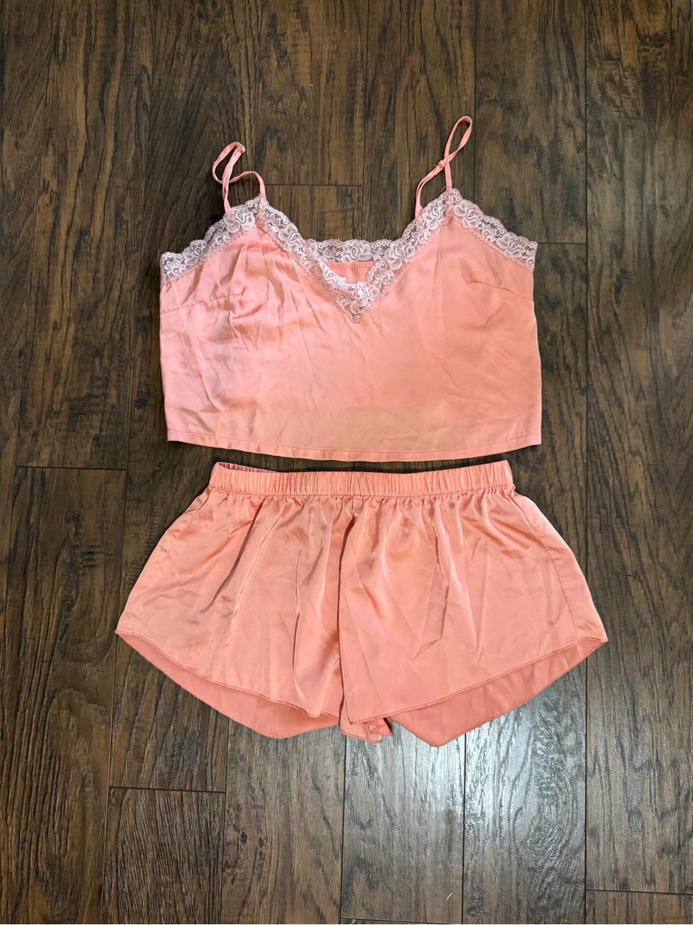 Colsie Peach Satin Lace Lounge Set size medium